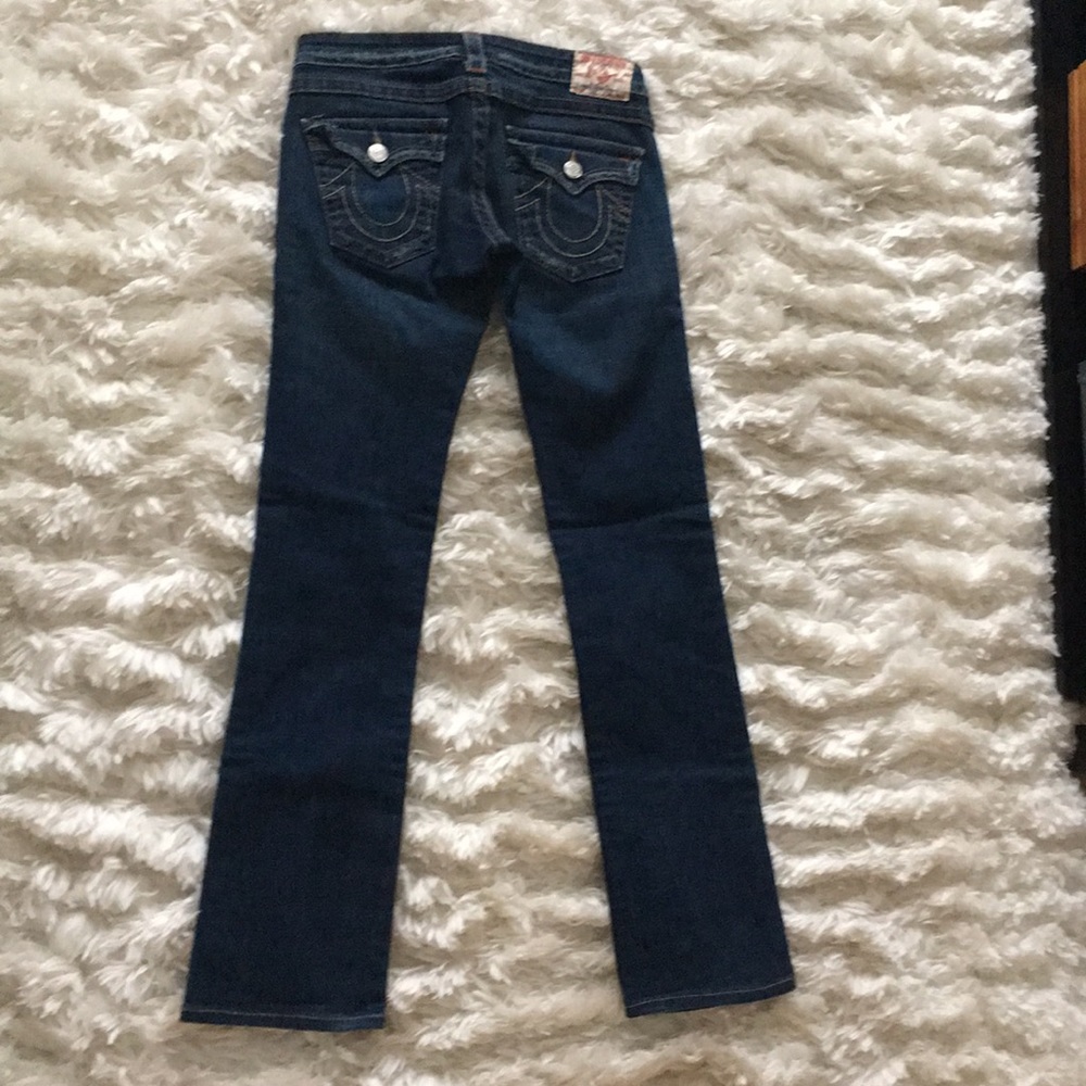 True religion dark denim low rise jeans